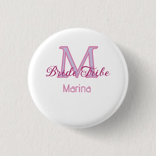 Brautstamm-Monogramm rote Brautparty einfach mini Button (Vorderseite)