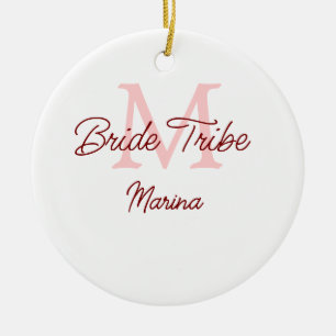 Brautstamm-Monogramm rote Brautparty einfach mini Keramik Ornament