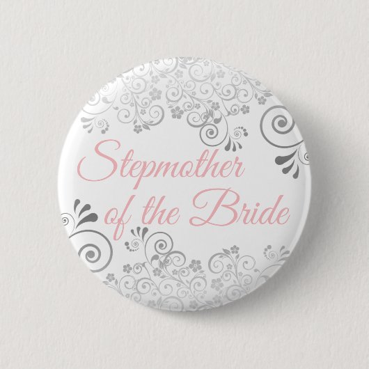 Brautstiefmutter der Braut Pink & Grau Button (Vorderseite)