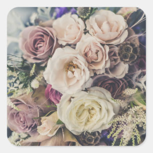 Brautstrauß-Aufkleber Vintage rosa Rosen Quadratischer Aufkleber