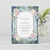 Brautstrauß aus Weinreben in Navy-Blush Einladung (Stehend Vorderseite)