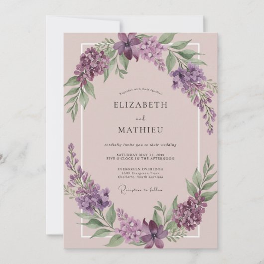Brautstrauß Fliederhochzeit Einladung (Vorderseite)