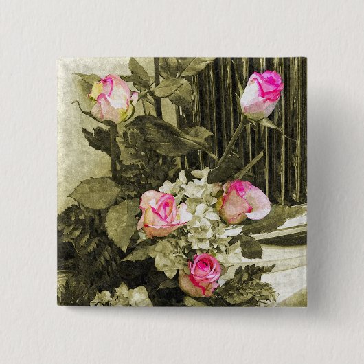 Brautstrauß im Vintage-Stil Button (Vorderseite)