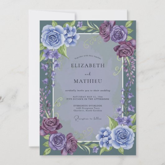 Brautstrauß Immergrün-Mauve-Rose Einladung (Vorderseite)