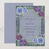 Brautstrauß Immergrün-Mauve-Rose Einladung (Vorne/Hinten)