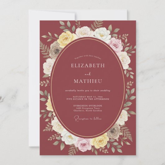 Brautstrauß Maroon Lavish Rose Einladung (Vorderseite)