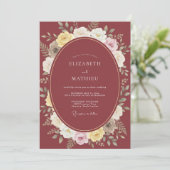 Brautstrauß Maroon Lavish Rose Einladung (Stehend Vorderseite)