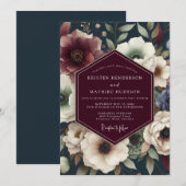 Brautstrauß Maroon Midnight Floral Einladung (Vorne/Hinten)