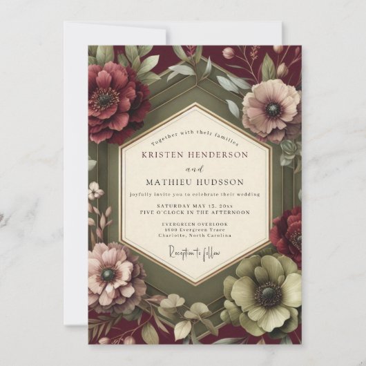 Brautstrauß Maroon Renaissance Bloom Einladung (Vorderseite)
