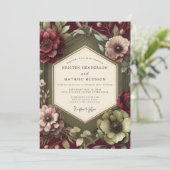 Brautstrauß Maroon Renaissance Bloom Einladung (Stehend Vorderseite)
