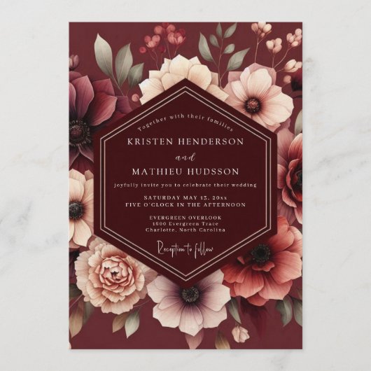 Brautstrauß Maroon Somber Bloom Einladung (Vorderseite)