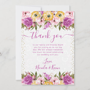 Brautstrauß mit rosa und gelben Sommerblumen Dankeskarte