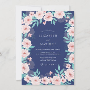 Brautstrauß Navy Blush Floral Hochzeit Einladung