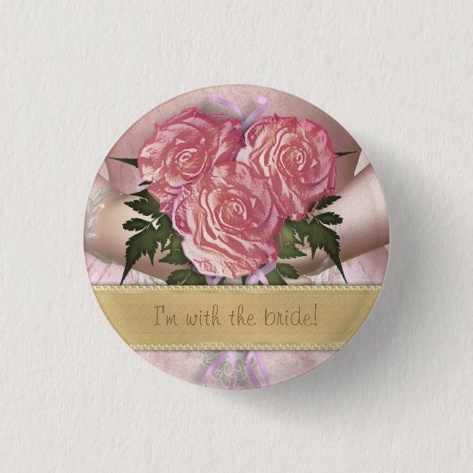 Brautstrauß (rosa) Individuelle Hochzeit Button (Vorderseite)