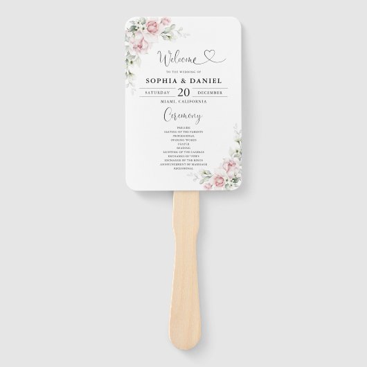 Brautstrauß Rosa Rosen Hochzeitsprogramm Hand Fächer (Vorderseite)