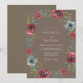 Brautstrauß Taupe Crimson Einladung (Vorne/Hinten)