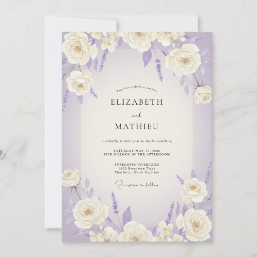 Brautstrauß Weiße Periwinkle-Rose Einladung (Vorderseite)