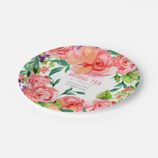 Brauttee-moderne heißes Rosa-Pfirsich-Korallen-Mit Pappteller (Schrägansicht)