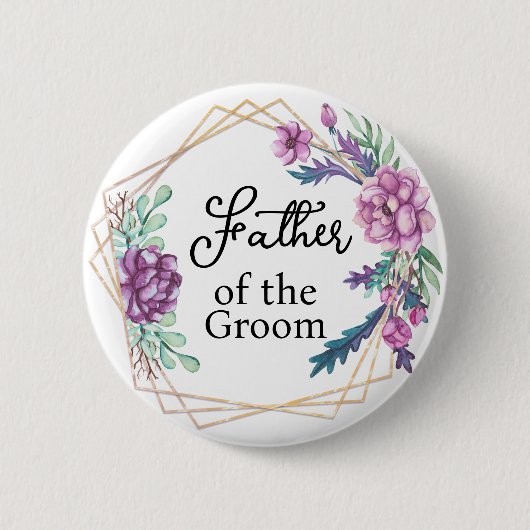 Brautvater lila Blumenhochzeit Button (Vorderseite)
