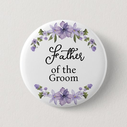 Brautvater lila Blumenhochzeit Button (Vorderseite)