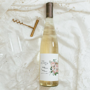 Brautwein-Etikett Blush Floral White Weinetikett