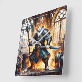 Brave Cat Knight in mittelalterlicher Umgebung Quadratische Wanduhr (Winkel)