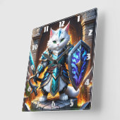 Brave Cat Warrior in Fantasy Armor by Castle Quadratische Wanduhr (Winkel)