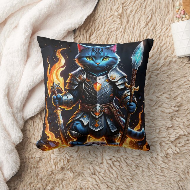 Brave Feline Knight in Fierasy Setting Kissen (Decke)