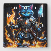 Brave Feline Knight in Fierasy Setting Quadratische Wanduhr (Vorderseite)
