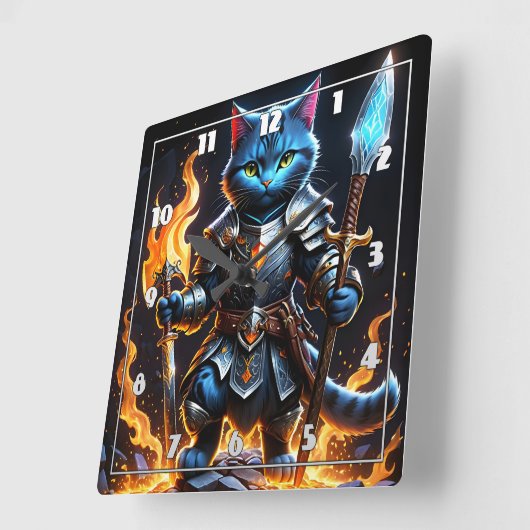 Brave Feline Knight in Fierasy Setting Quadratische Wanduhr (Winkel)