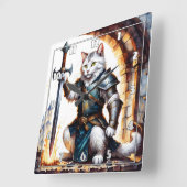 Brave Katzenritter in Rüstung mit Schwert Quadratische Wanduhr (Winkel)