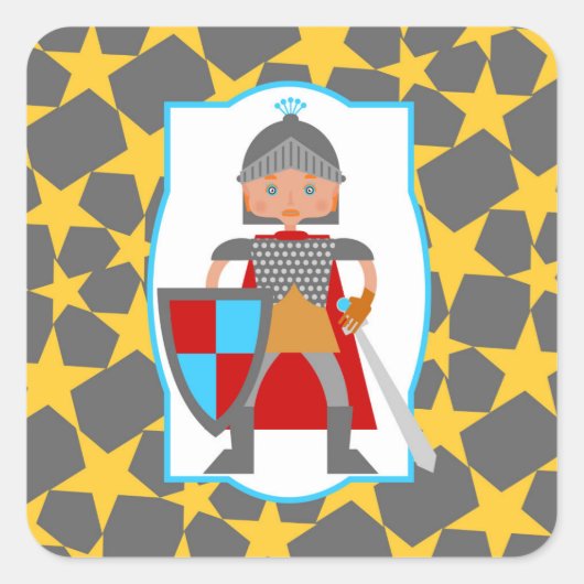 Brave Knight Boy Birthday Party Quadratischer Aufkleber (Vorderseite)
