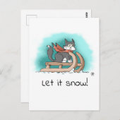 Brave Schwarz-Weiß-Cartoon-Katze auf Schlitten im  Postkarte (Vorne/Hinten)