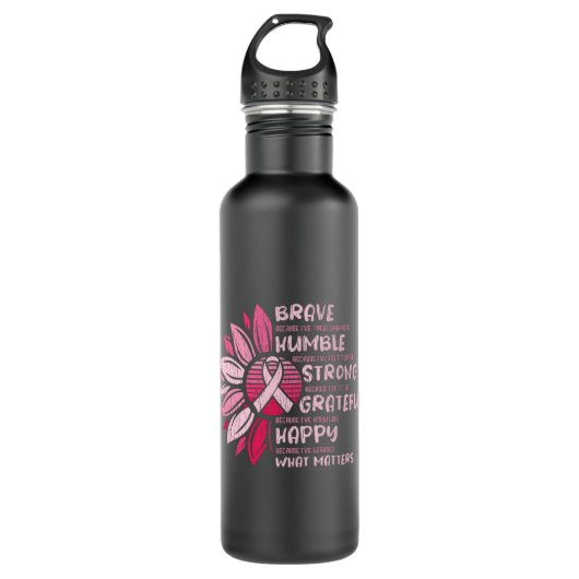 Brave Strong Grateful Breast Cancer Awareness Edelstahlflasche (Vorderseite)