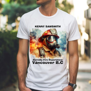 Braver Feuerwehrmann in Aktion inmitten wirbelnder T-Shirt