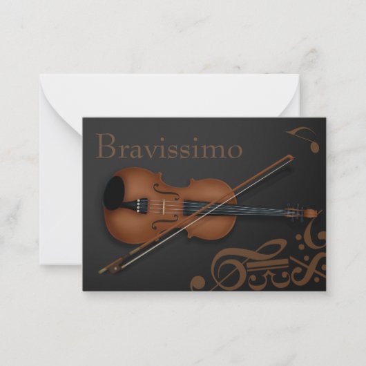 "Bravissimo" Braune Violine & Bow Black & Brown Mitteilungskarte (Vorderseite)