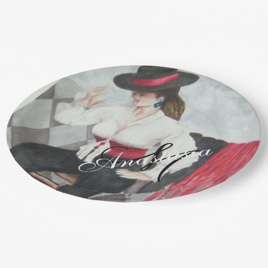 BRAVO BLACK & WHITE PARTY MONOGRAM PAPPTELLER (Schrägansicht)