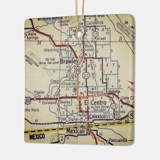 Brawley CA Retro Map Keramikornament (Links)