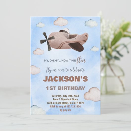 Brawn Airplane Einladungen zum Geburtstag (Stehend Vorderseite)