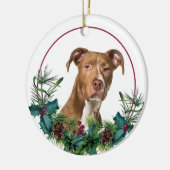 Brawn American Pit Bull Dog Evergreen Kreath Keramik Ornament (Links)