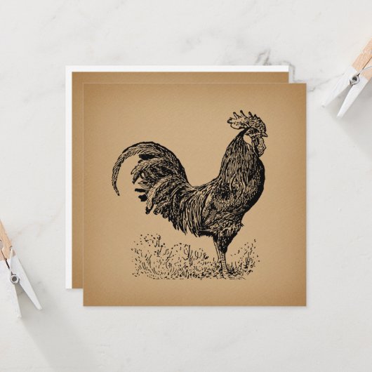 Brawn Antique Rooster Illustration Hühnerart Karte (Vorderseite/Rückseite Beispiel)