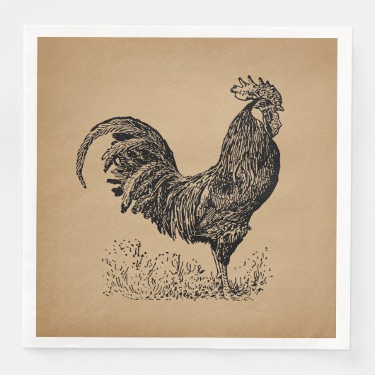 Brawn Antique Rooster Illustration Hühnerart Serviette (Vorderseite)