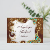 Brawn aqua gold Country REPONSE Hochzeit RSVP Karte (Stehend Vorderseite)