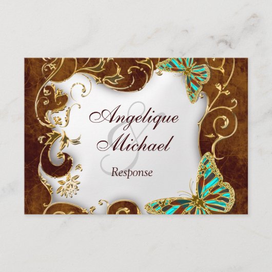 Brawn aqua gold Country REPONSE Hochzeit RSVP Karte (Vorderseite)