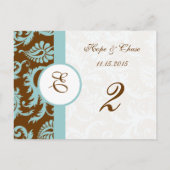 Brawn & Aqua Trim Damask Wirbel Tischnummer Cards (Rückseite)
