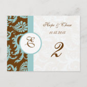 Brawn & Aqua Trim Damask Wirbel Tischnummer Cards (Vorderseite)