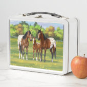 Brawn Bay Appaloosa Pferde im Sommer Weide Metall Brotdose (Beispiel)