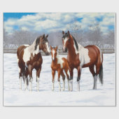 Brawn Bay Pinto Paint Quarter Pferde im Schnee Geschenkpapier (Flach)