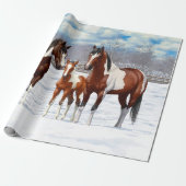 Brawn Bay Pinto Paint Quarter Pferde im Schnee Geschenkpapier (Ungerollt)