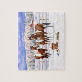 Brawn Bay Pinto Paint Quarter Pferde im Schnee Puzzle (Vertikal)